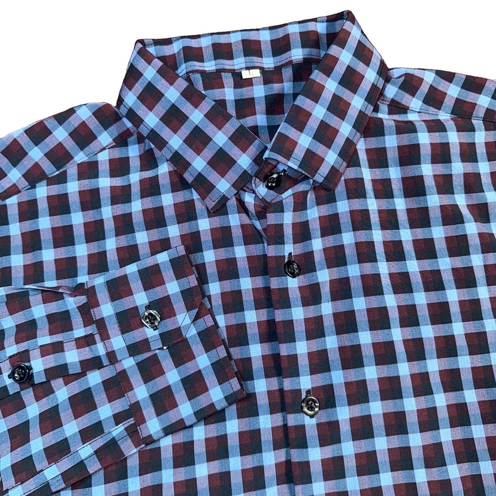 State & Liberty Dress Shirt Men's Large Gingham Check Long Sleeve Button Down